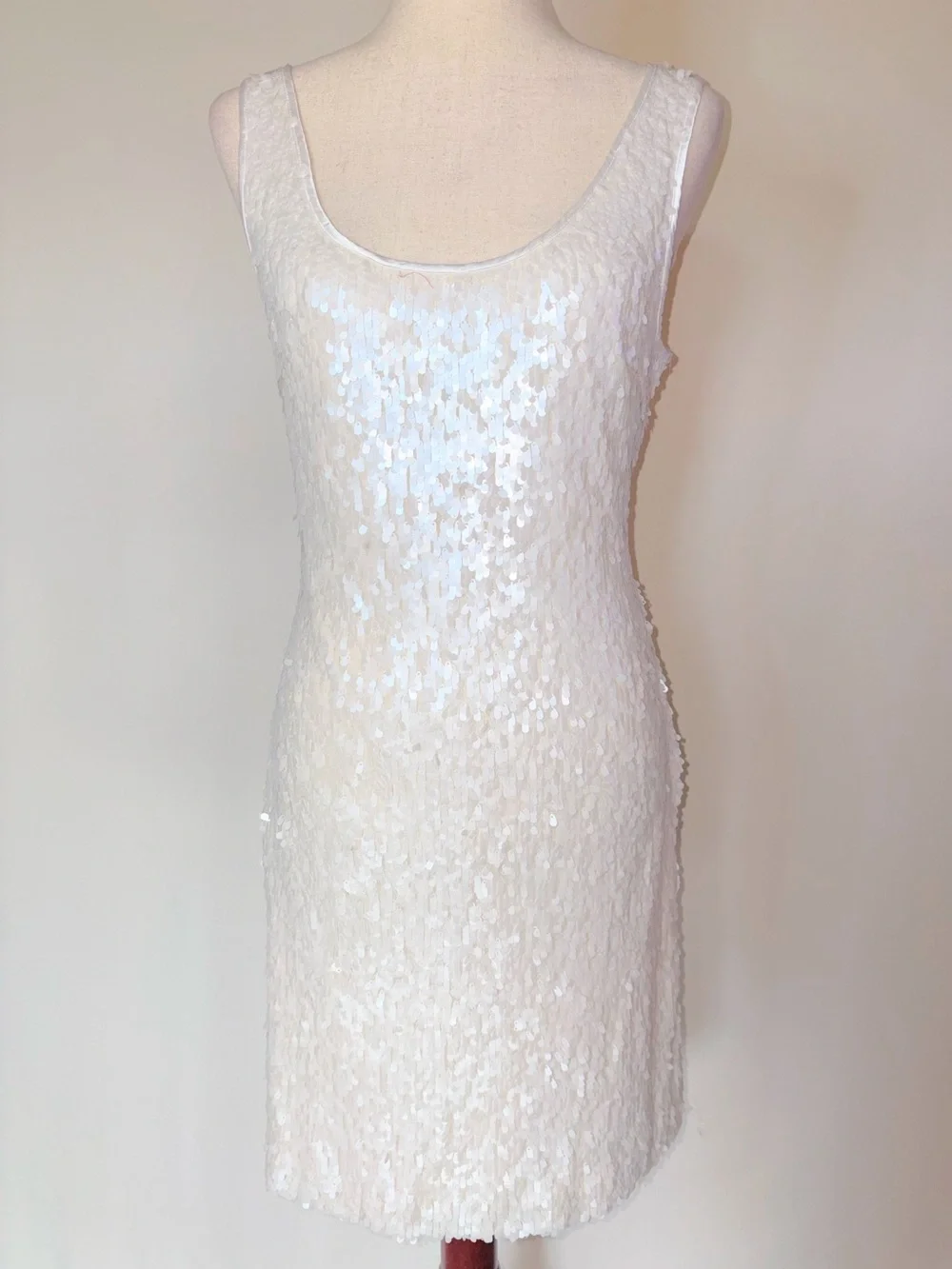 White House Black Market Ivory Sequin Scoop Neck Tank Dress Size 10 - Picture 2 of 8